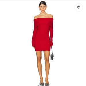 Knit Off-Shoulder Red Mini Dress